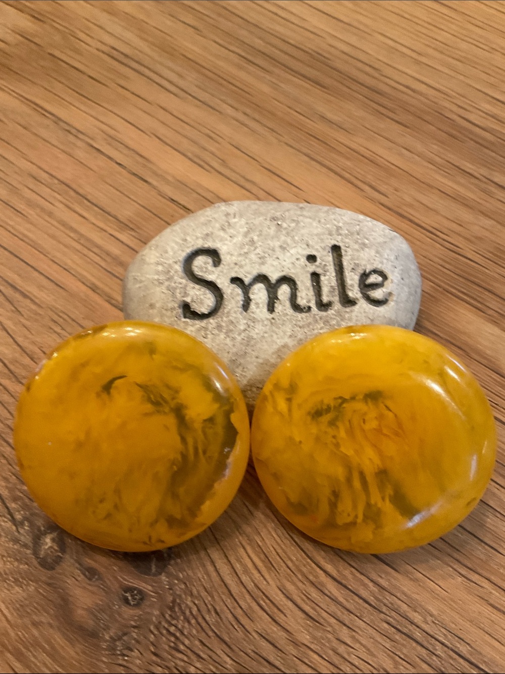 Fabulous Mid Century Vintage “Egg Yolk” Yellow Swirl Bakelite Button Earrings